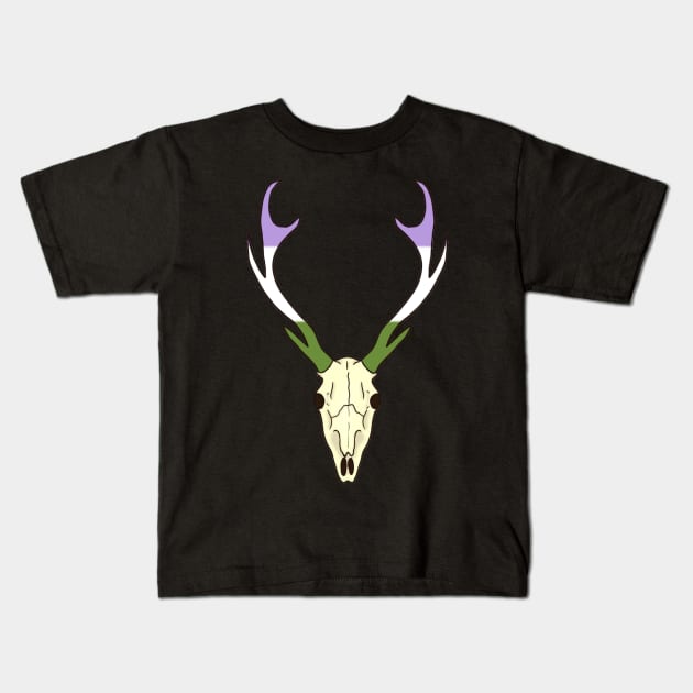 Genderqueer Pride Deer Skull Kids T-Shirt by whizz0